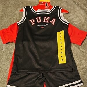PUMA Kids Black and Red Jersey Set